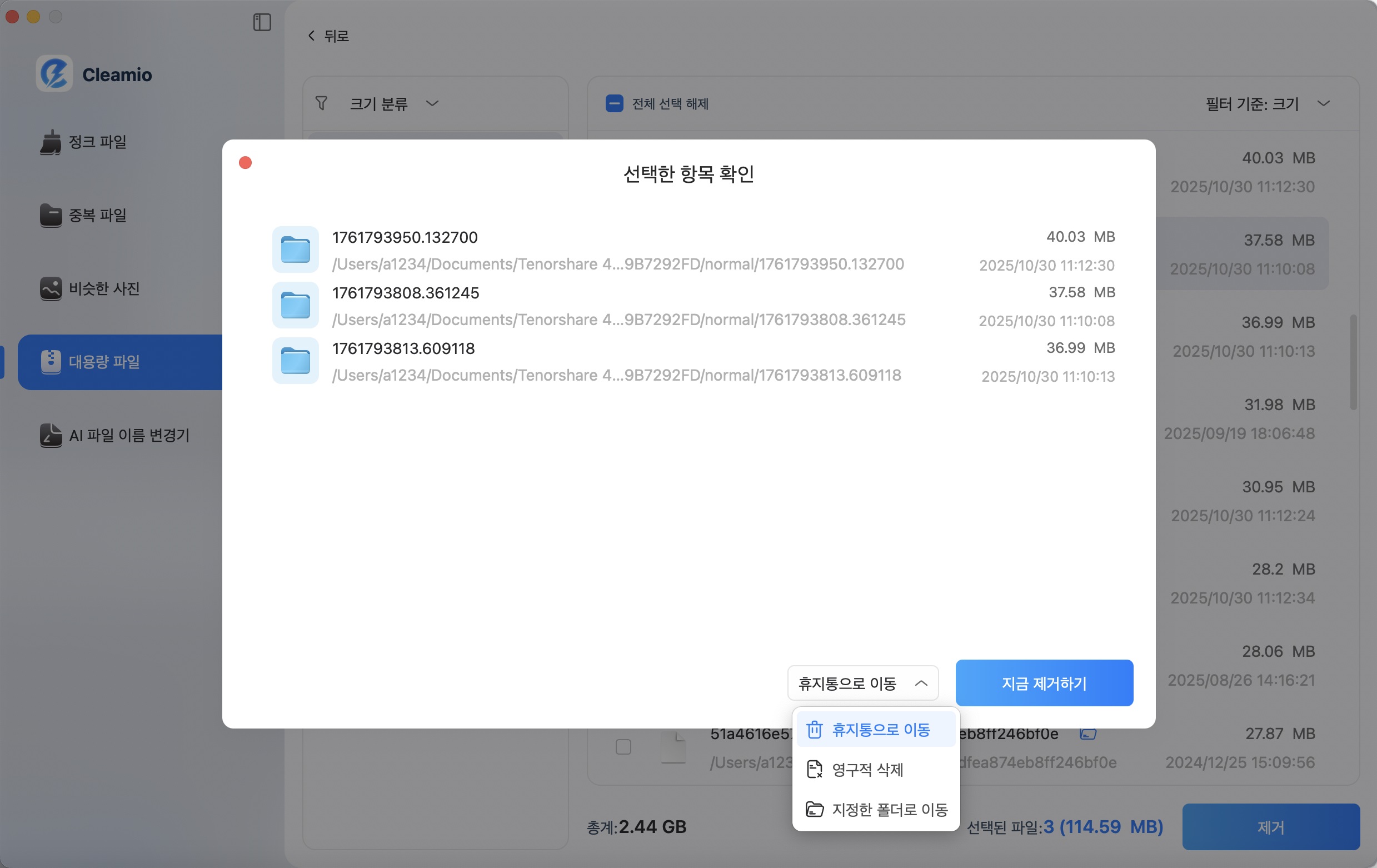 mac 대용량 파일 삭제 확인