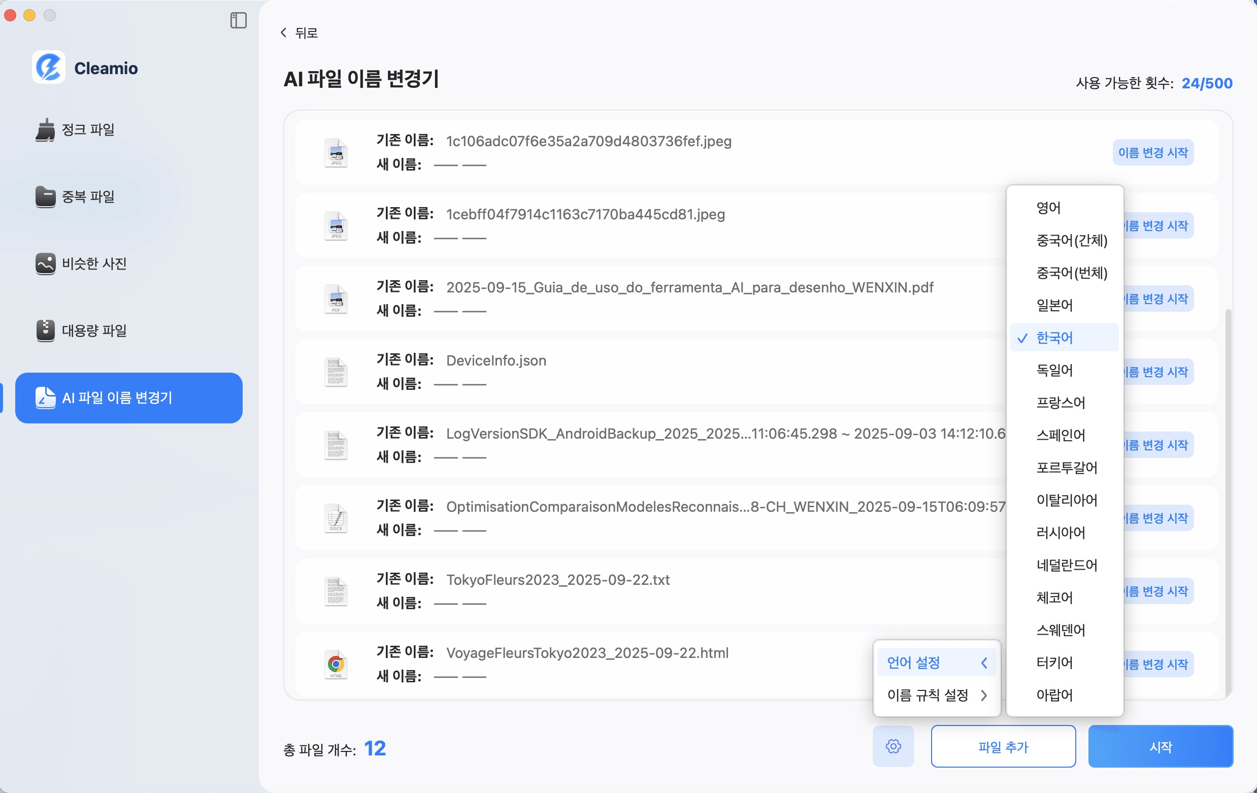출력 언어 설정