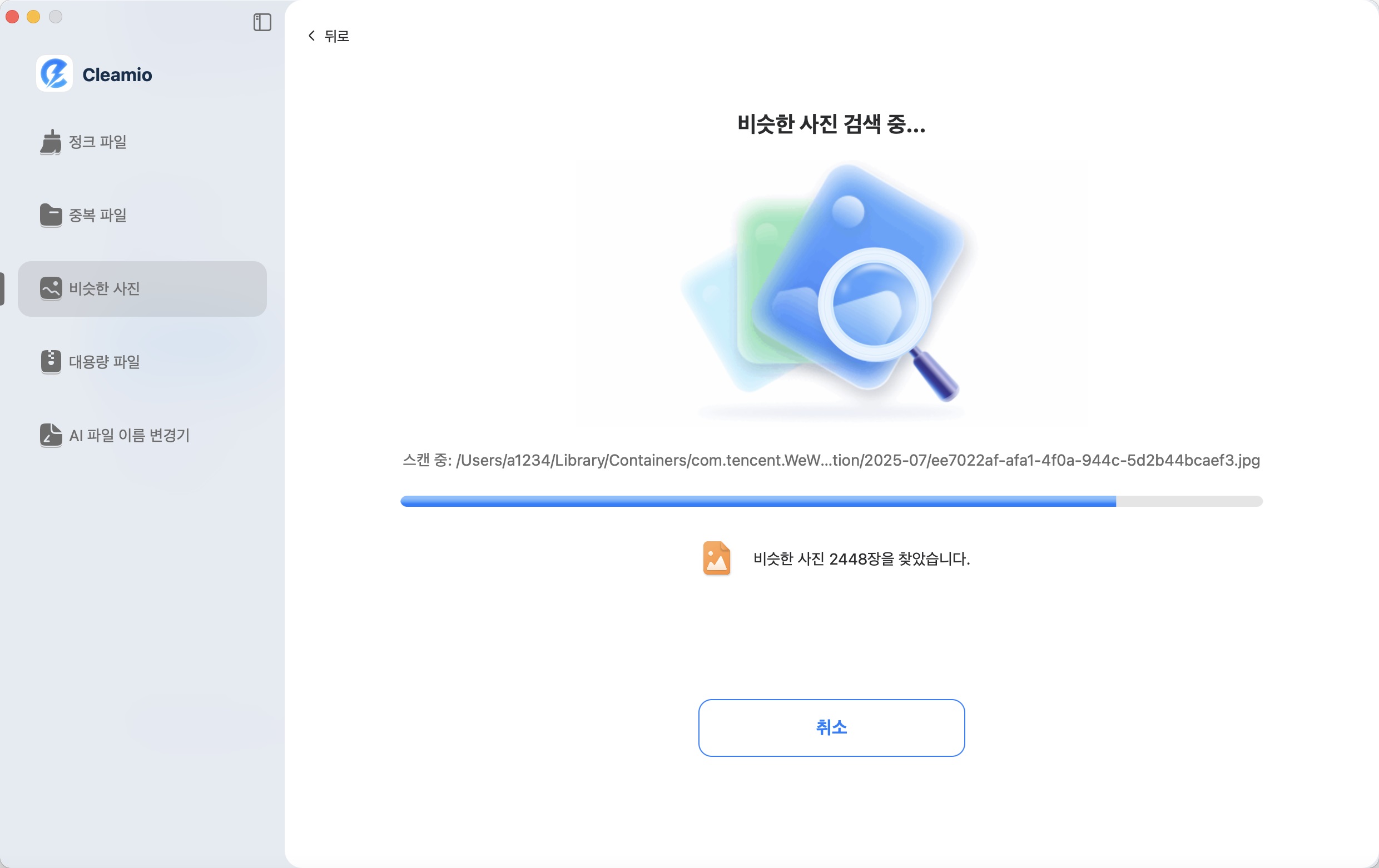 Mac에서 유사 사진 스캔 결과
