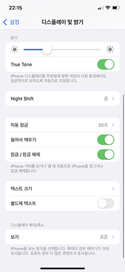 디스플레이 및 밝기 선택