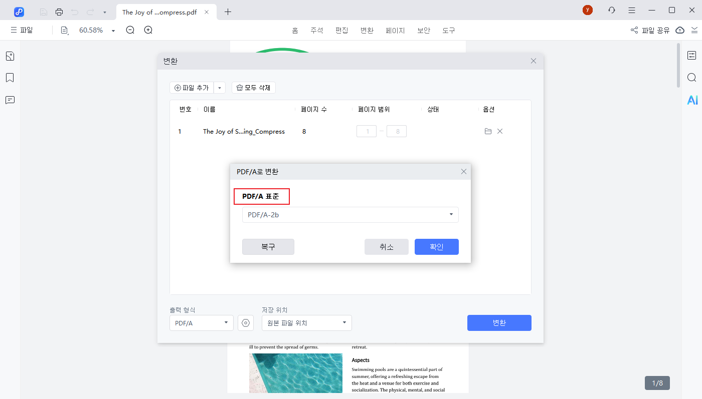 convert to pdf/a settings
