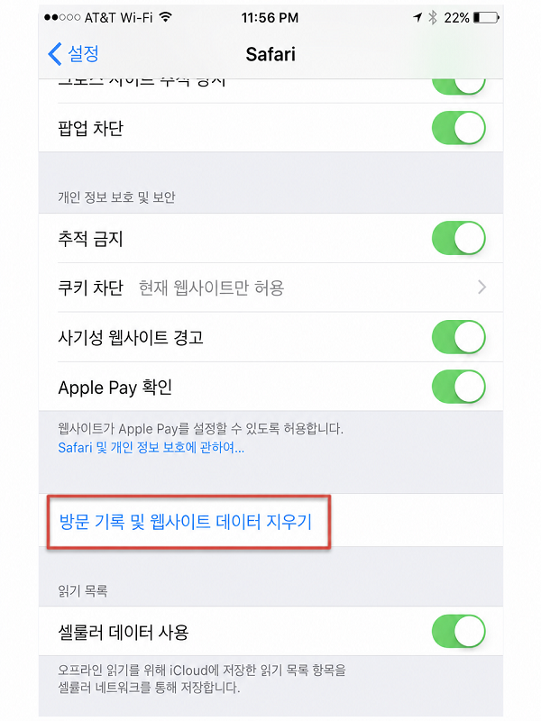 사파리 데이터 삭제