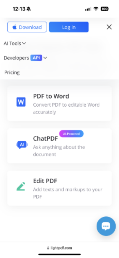 LightPDF PDF to Word 선택