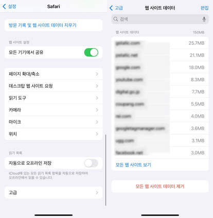 웹 사이트 데이터에서 검색기록 확인