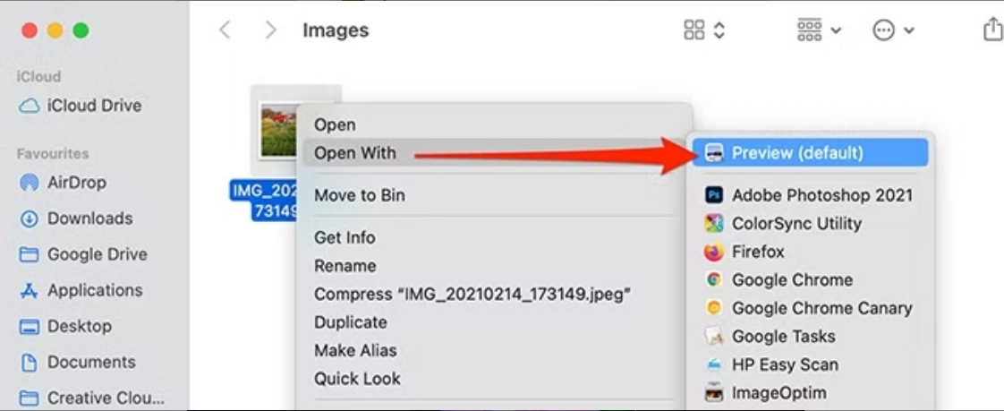 미리보기에서 이미지 열기