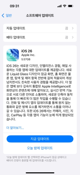 iOS 26 업데이트 확인
