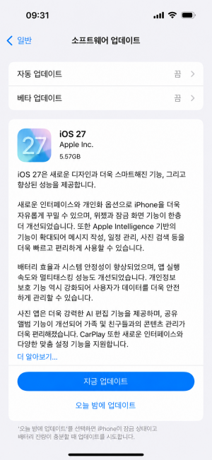 iOS 27 베타/26 업데이트 확인