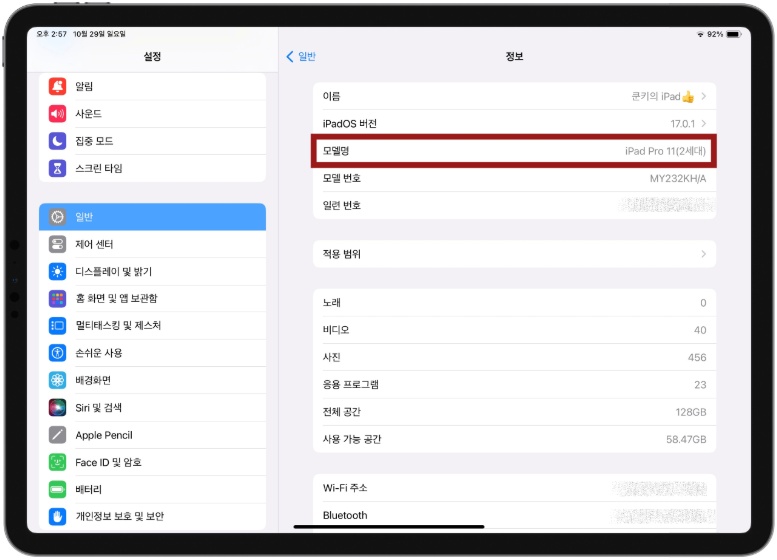 iPad 모델 확인