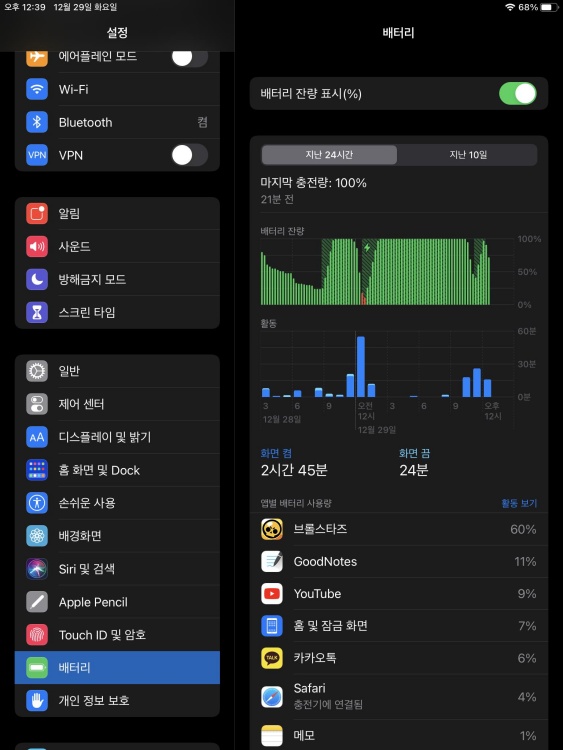 아이패드 미니 배터리와 충전