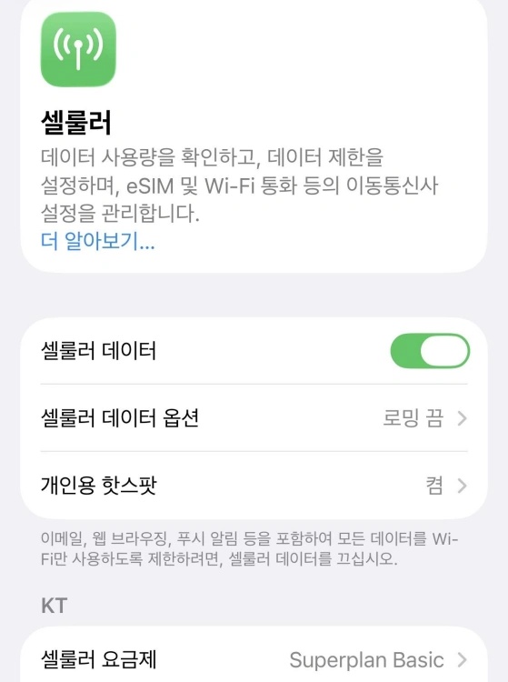 기본 회선이 켜져 있는지 확인