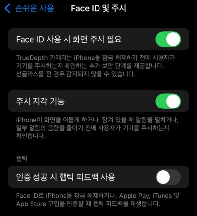 아이폰 주시 지각 기능 활성화