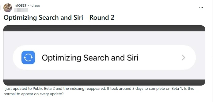 iOS 27 검색 및 Siri 최적화 멈춤 디시