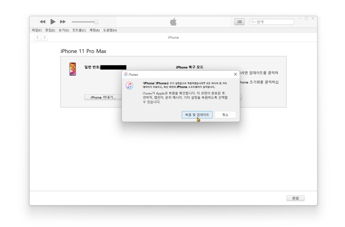 iTunes를 통한 복구 모드