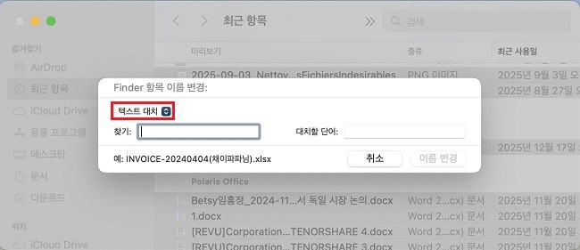 텍스트 대치 선택