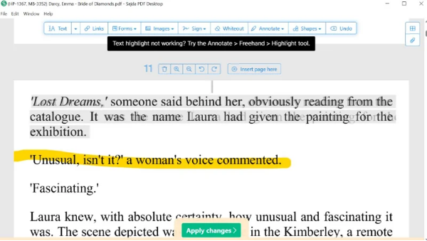 Sejda 하이라이트 오류