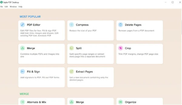 Sejda PDF 편집 워크플로우