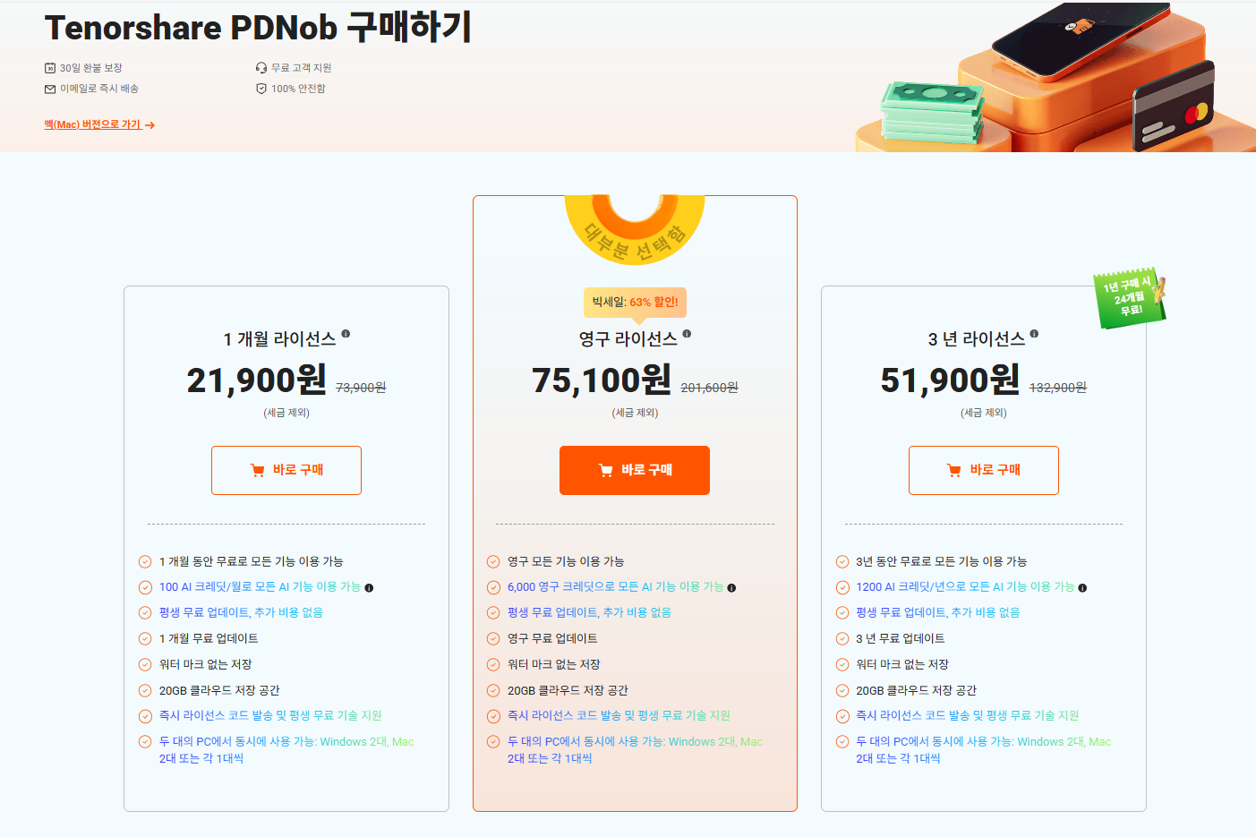 Tenorshare PDNob 영구 라이선스 페이지
