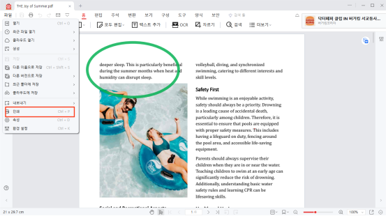알PDF 인쇄 메뉴