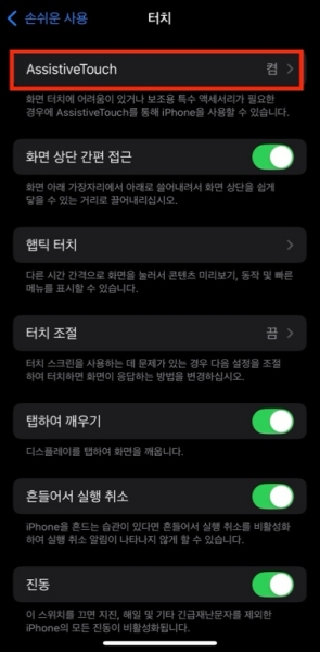 AssistiveTouch 선택